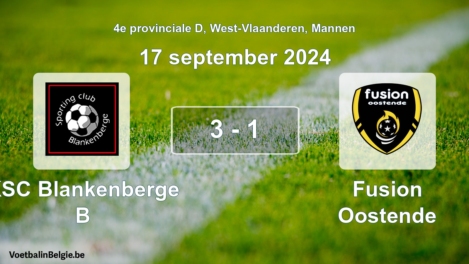 Played match men football: KSC Blankenberge B - Fusion Oostende 3 - 1 (17 September 2024)