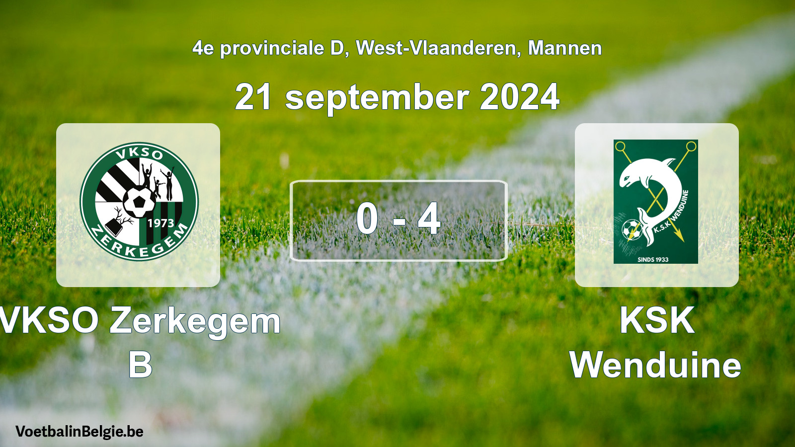 Gespeelde wedstrijd mannenvoetbal: VKSO Zerkegem B - KSK Wenduine 0 - 4 (21 september 2024)