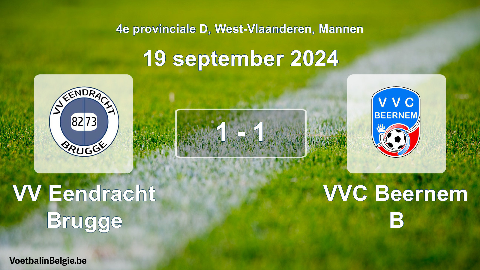 Gespeelde wedstrijd mannenvoetbal: VV Eendracht Brugge - VVC Beernem B 1 - 1 (19 september 2024)