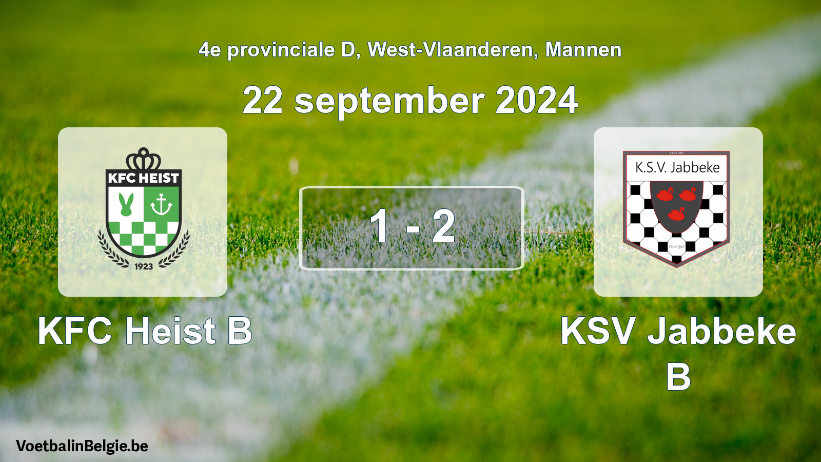 Gespeelde wedstrijd mannenvoetbal: KFC Heist B - KSV Jabbeke B 1 - 2 (22 september 2024)