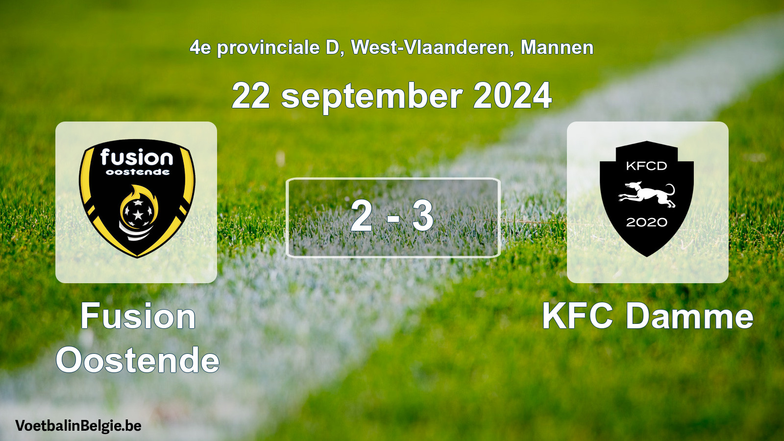 Gespeelde wedstrijd mannenvoetbal: Fusion Oostende - KFC Damme 2 - 3 (22 september 2024)