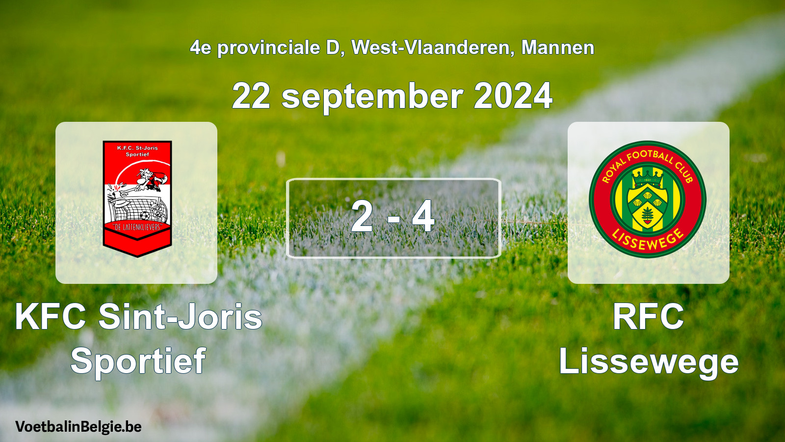 Gespeelde wedstrijd mannenvoetbal: KFC Sint-Joris Sportief - RFC Lissewege 2 - 4 (22 september 2024)