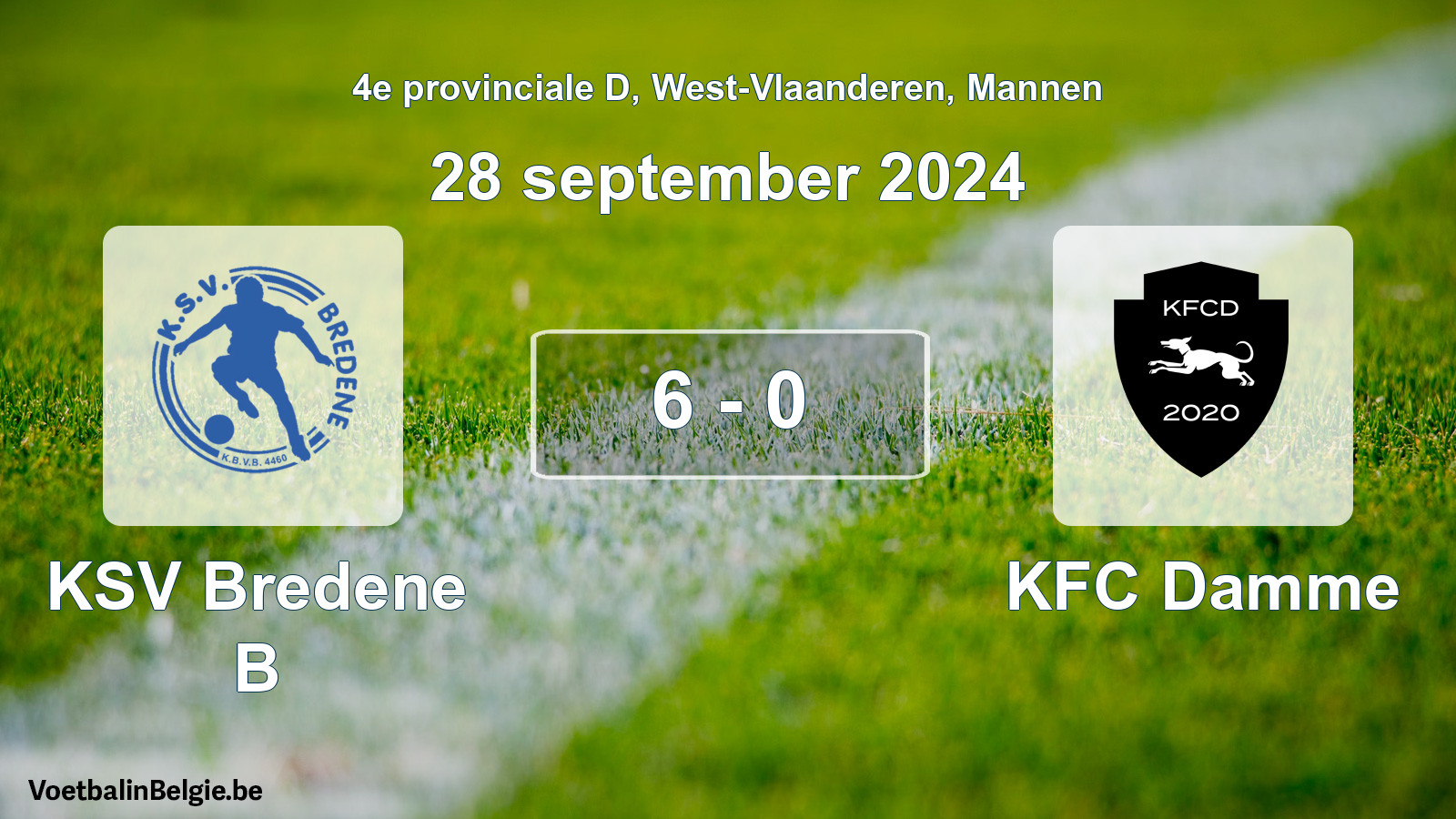 Played match men football: KSV Bredene B - KFC Damme 6 - 0 (28 September 2024)