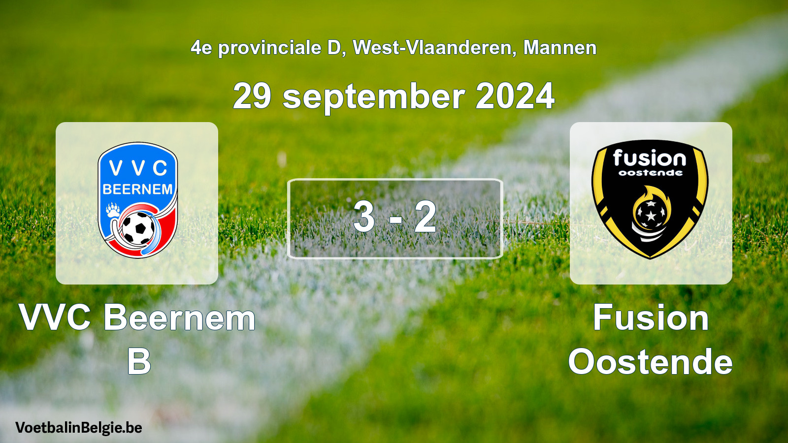 Gespeelde wedstrijd mannenvoetbal: VVC Beernem B - Fusion Oostende 3 - 2 (29 september 2024)