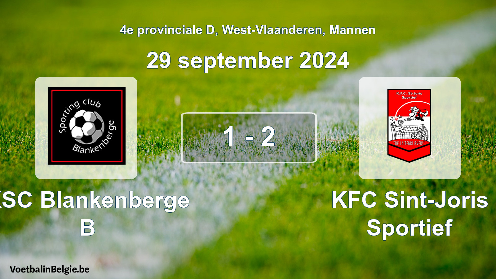 Gespeelde wedstrijd mannenvoetbal: KSC Blankenberge B - KFC Sint-Joris Sportief 1 - 2 (29 september 2024)