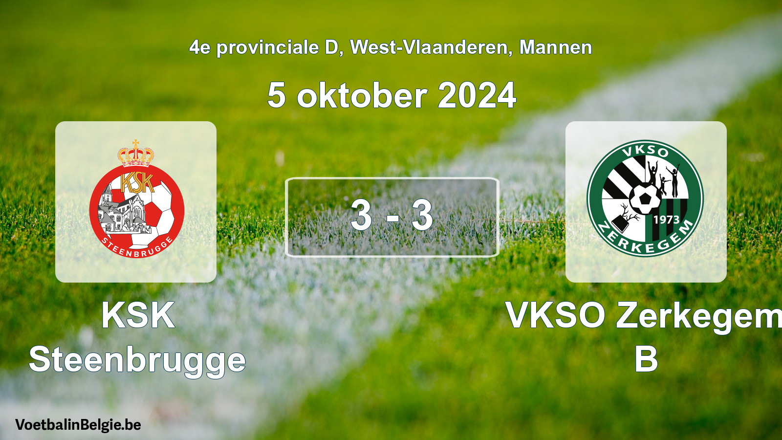Gespeelde wedstrijd mannenvoetbal: KSK Steenbrugge - VKSO Zerkegem B 3 - 3 (5 oktober 2024)