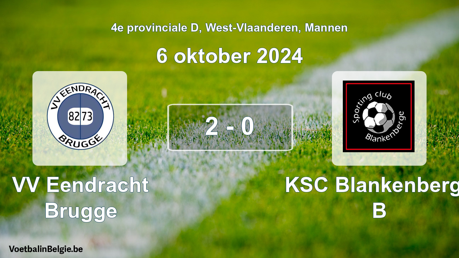 Gespeelde wedstrijd mannenvoetbal: VV Eendracht Brugge - KSC Blankenberge B 2 - 0 (6 oktober 2024)