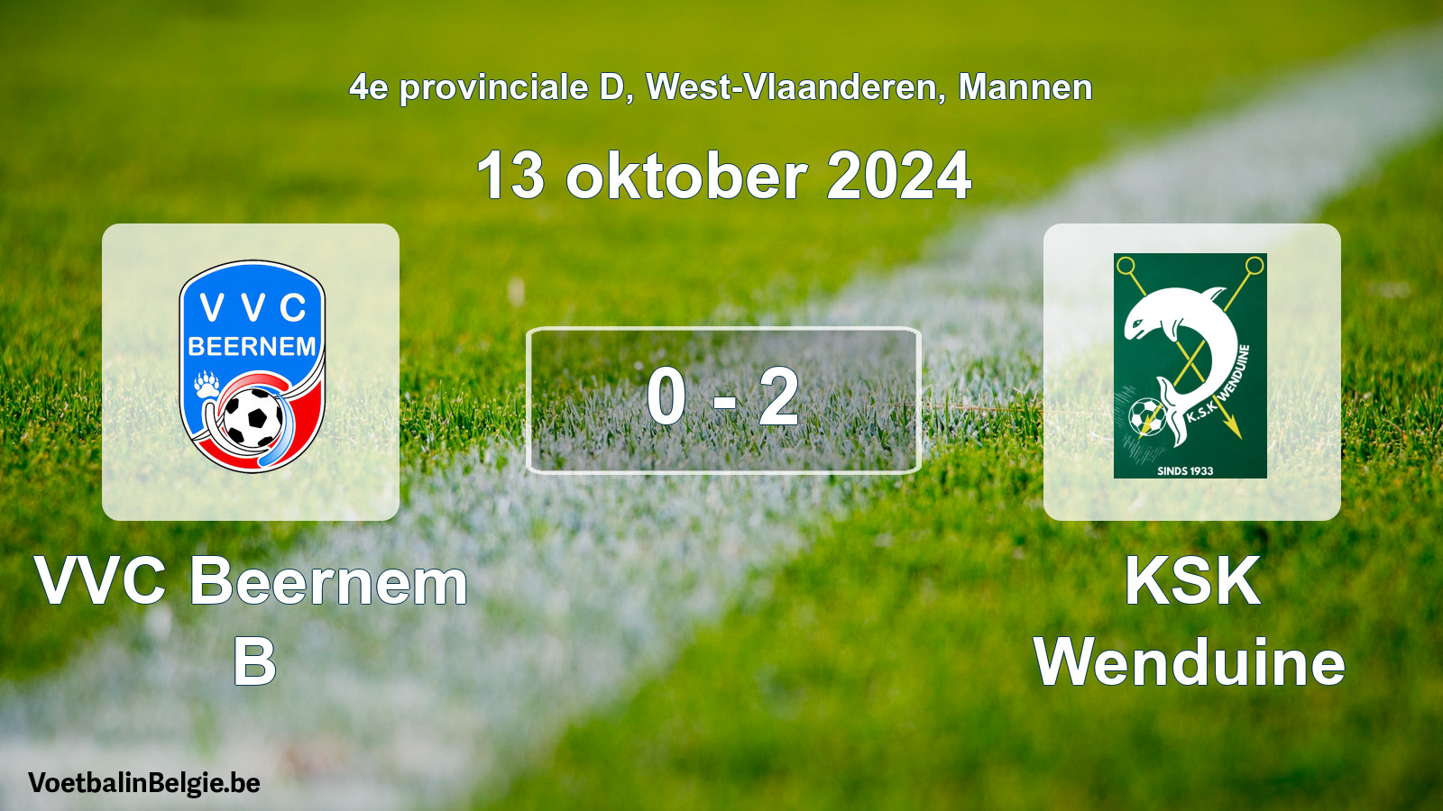 Gespeelde wedstrijd mannenvoetbal: VVC Beernem B - KSK Wenduine 0 - 2 (13 oktober 2024)