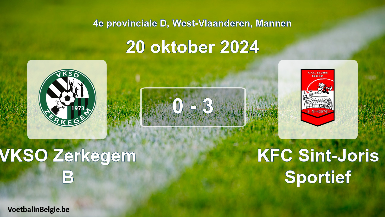 Gespeelde wedstrijd mannenvoetbal: VKSO Zerkegem B - KFC Sint-Joris Sportief 0 - 3 (20 oktober 2024)