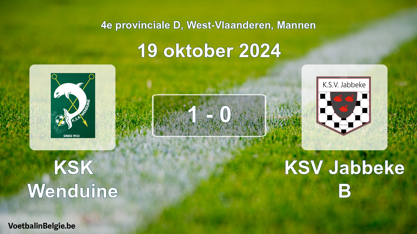 Gespeelde wedstrijd mannenvoetbal: KSK Wenduine - KSV Jabbeke B 1 - 0 (19 oktober 2024)