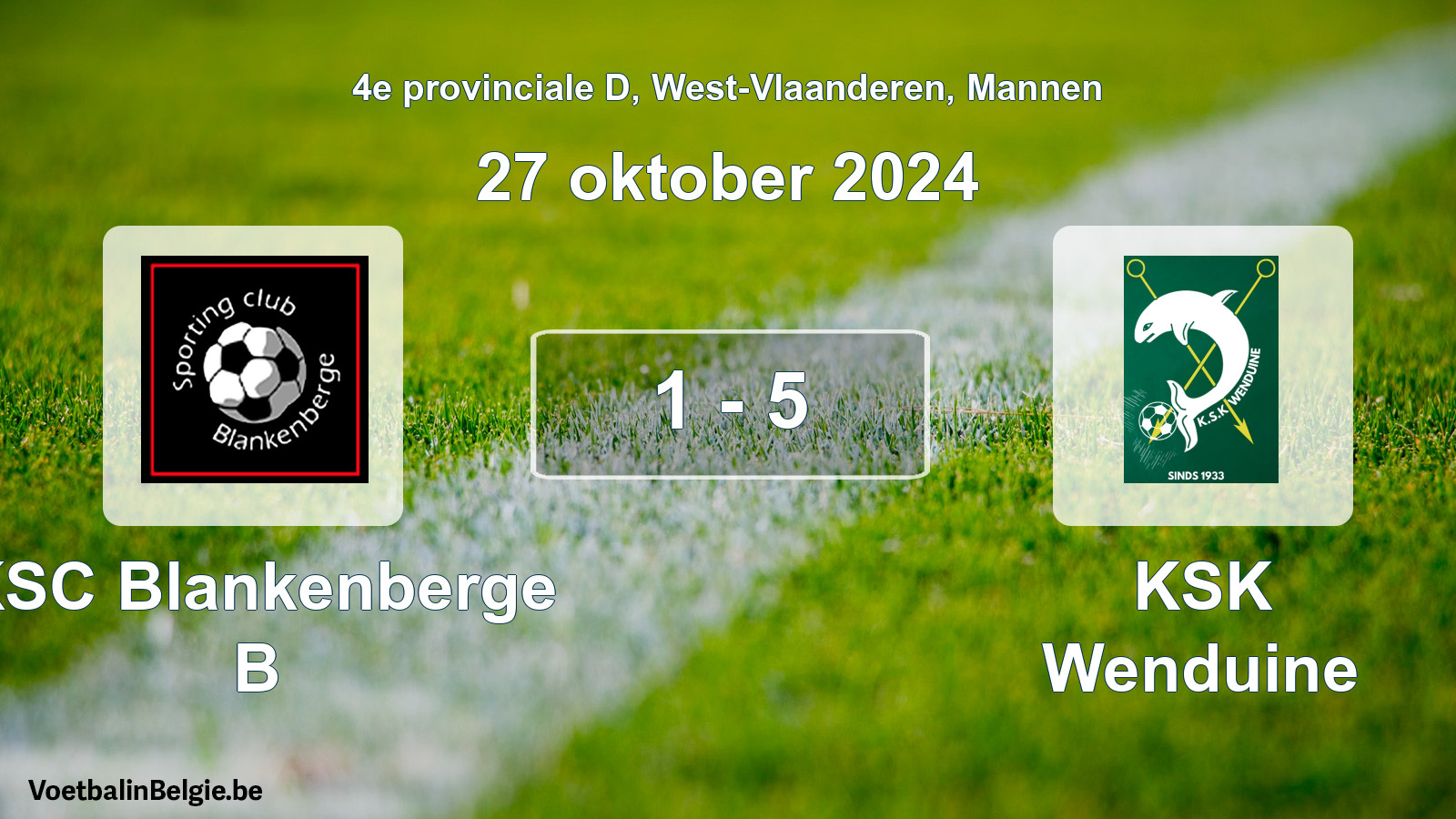Gespeelde wedstrijd mannenvoetbal: KSC Blankenberge B - KSK Wenduine 1 - 5 (27 oktober 2024)