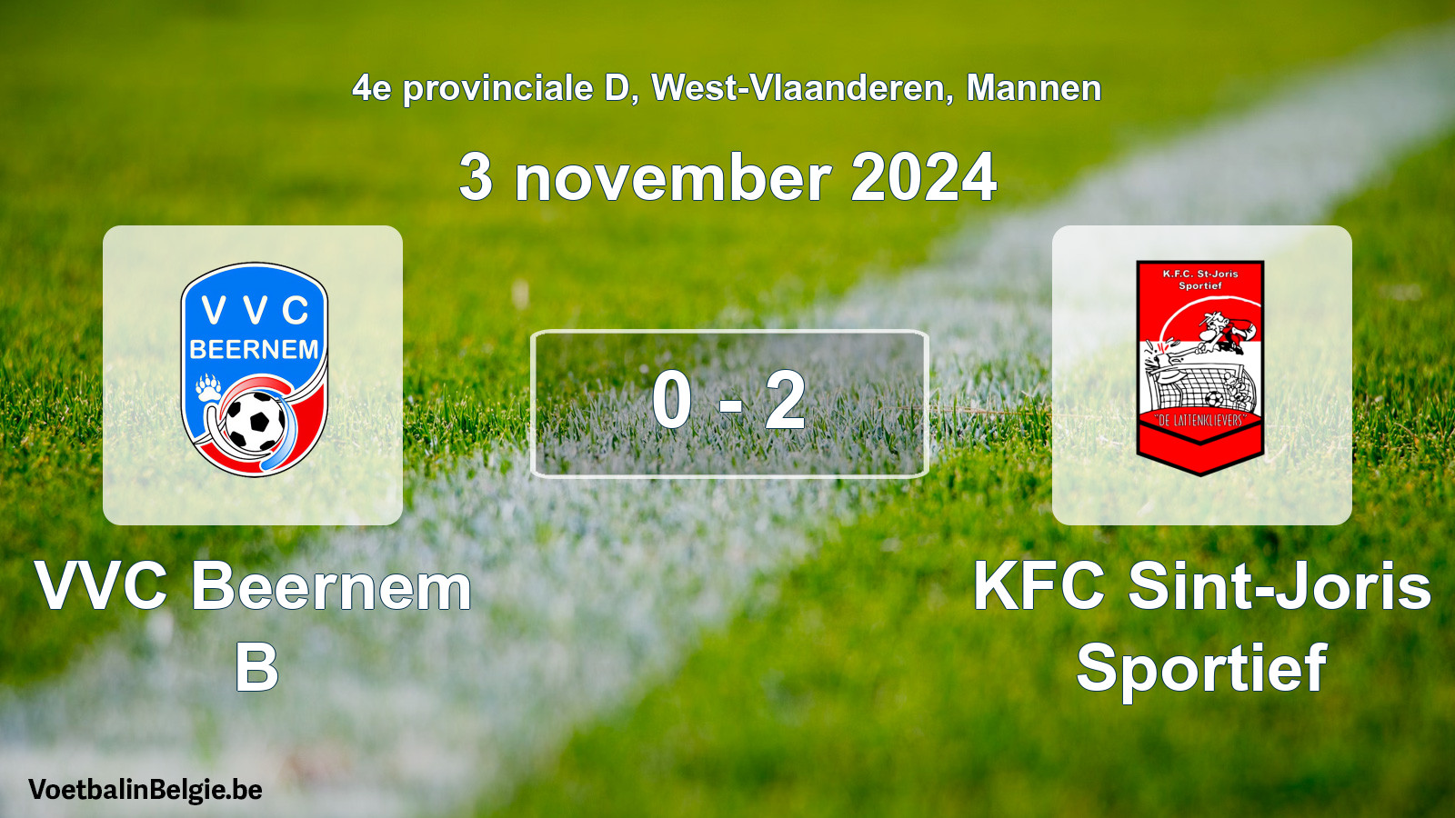 Gespeelde wedstrijd mannenvoetbal: VVC Beernem B - KFC Sint-Joris Sportief 0 - 2 (3 november 2024)