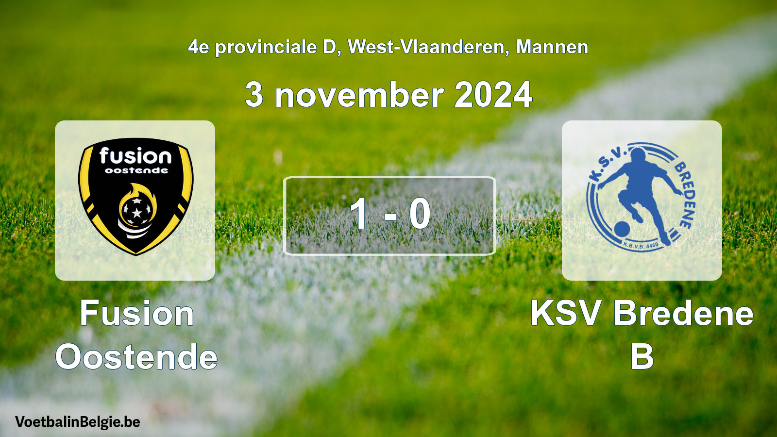 Gespeelde wedstrijd mannenvoetbal: Fusion Oostende - KSV Bredene B 1 - 0 (3 november 2024)