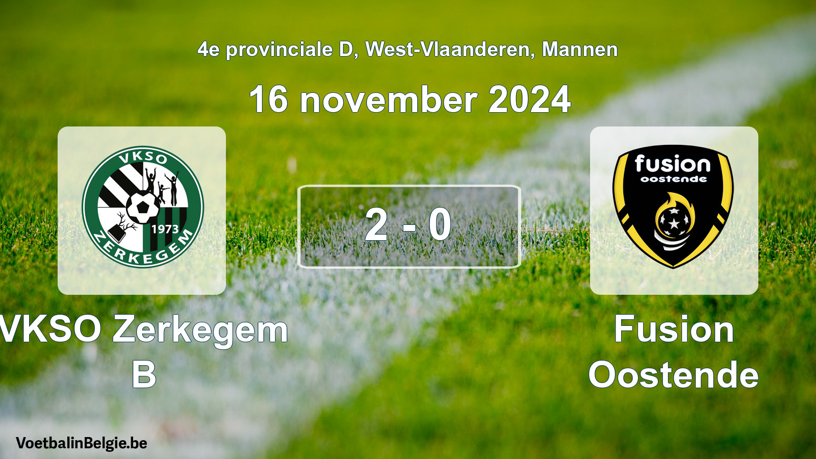 Gespeelde wedstrijd mannenvoetbal: VKSO Zerkegem B - Fusion Oostende 2 - 0 (16 november 2024)