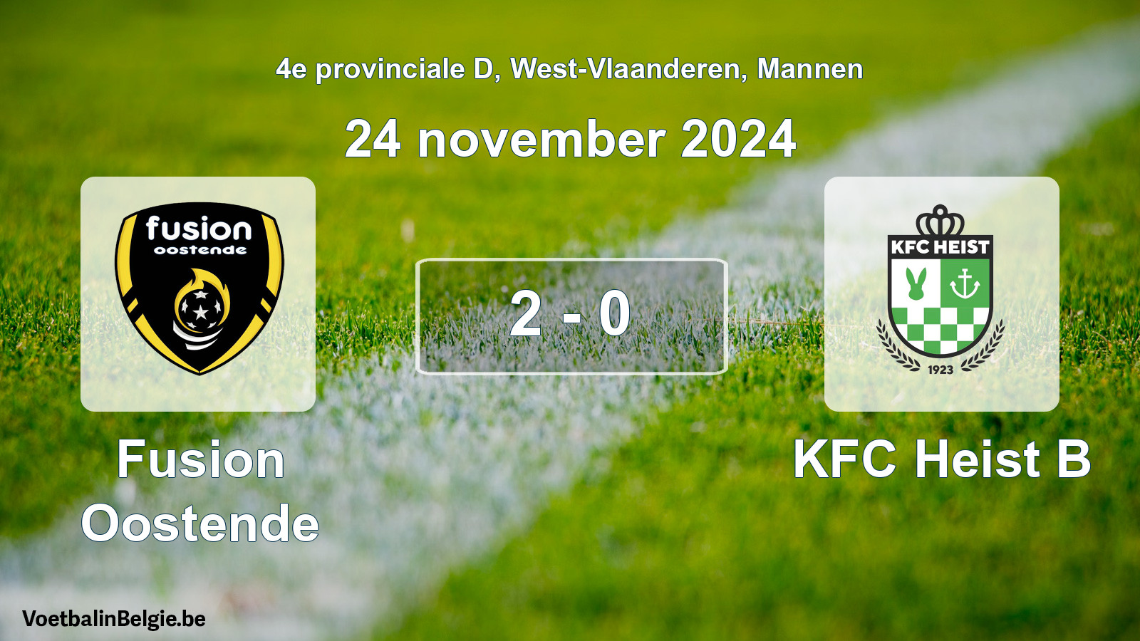 Gespeelde wedstrijd mannenvoetbal: Fusion Oostende - KFC Heist B 2 - 0 (24 november 2024)