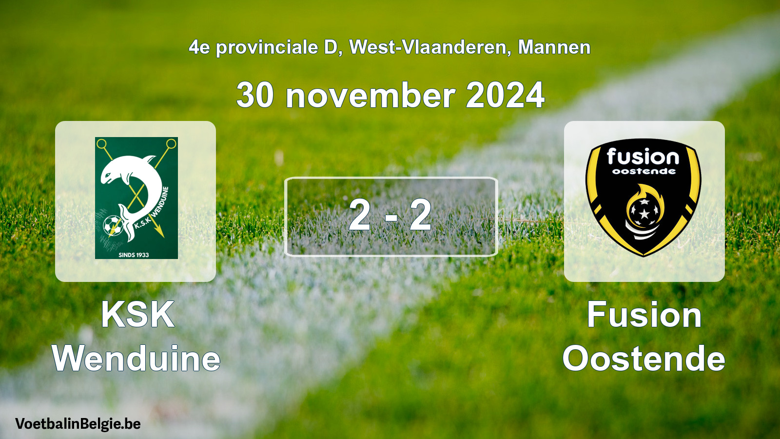 Gespeelde wedstrijd mannenvoetbal: KSK Wenduine - Fusion Oostende 2 - 2 (30 november 2024)