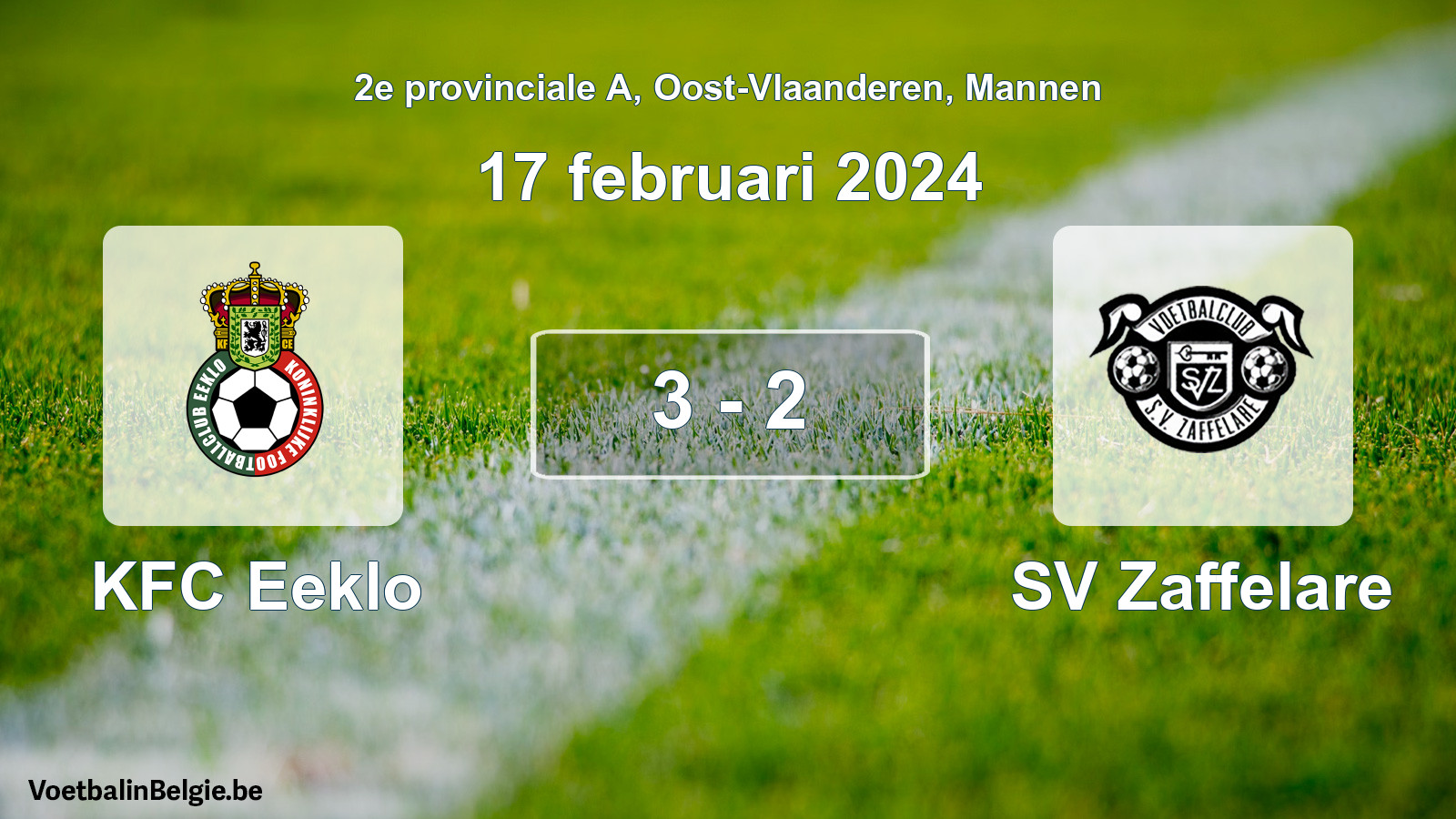Gespeelde wedstrijd mannenvoetbal: KFC Eeklo - SV Zaffelare 3 - 2 (17 februari 2024)