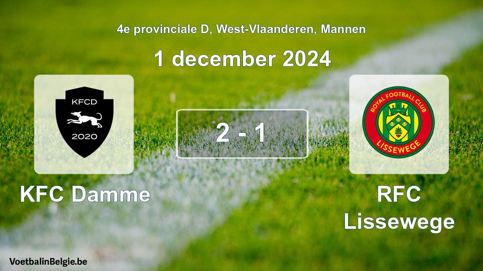 Gespeelde wedstrijd mannenvoetbal: KFC Damme - RFC Lissewege 2 - 1 (1 december 2024)