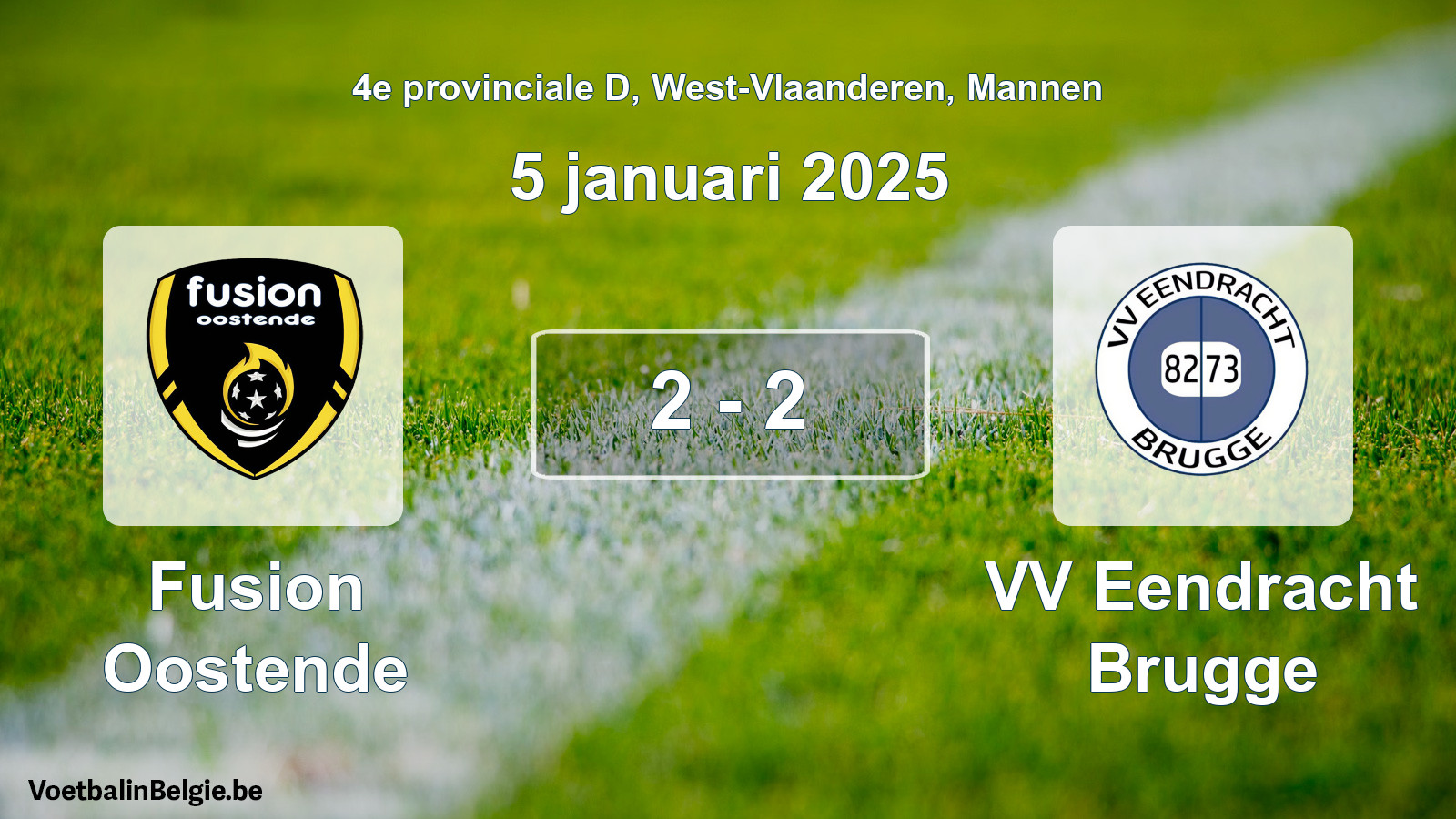 Gespeelde wedstrijd mannenvoetbal: Fusion Oostende - VV Eendracht Brugge 2 - 2 (5 januari 2025)