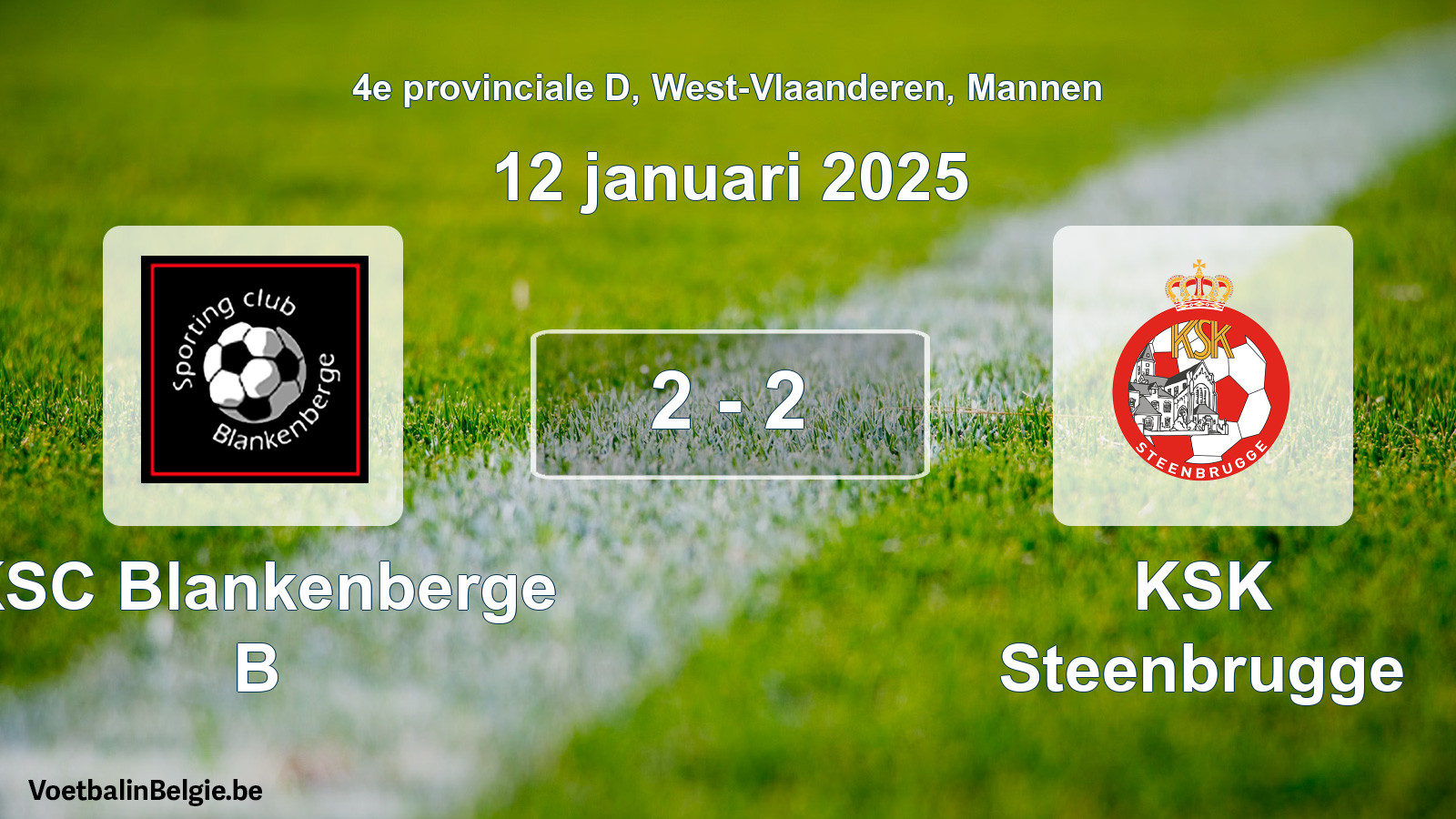 Gespeelde wedstrijd mannenvoetbal: KSC Blankenberge B - KSK Steenbrugge 2 - 2 (12 januari 2025)