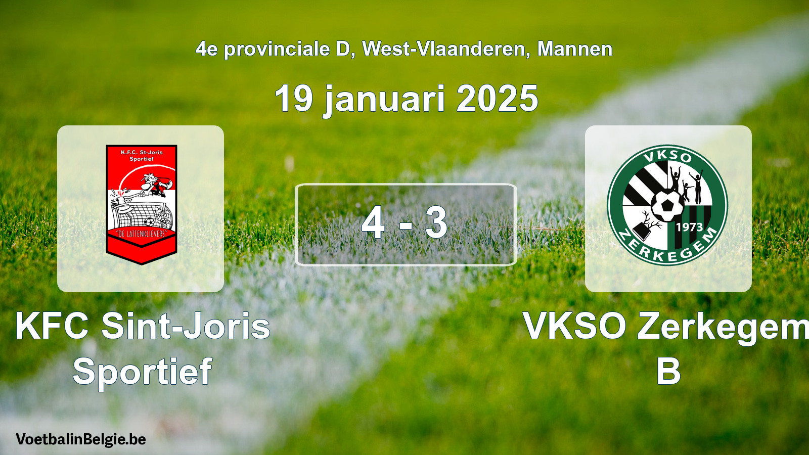 Gespeelde wedstrijd mannenvoetbal: KFC Sint-Joris Sportief - VKSO Zerkegem B 4 - 3 (19 januari 2025)