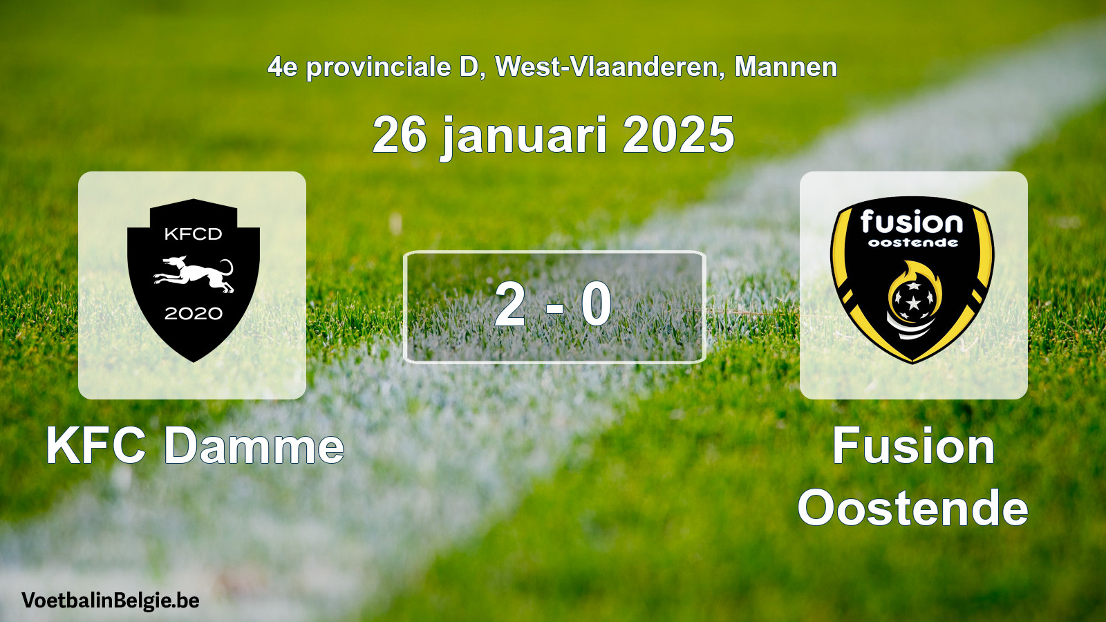 Gespeelde wedstrijd mannenvoetbal: KFC Damme - Fusion Oostende 2 - 0 (26 januari 2025)