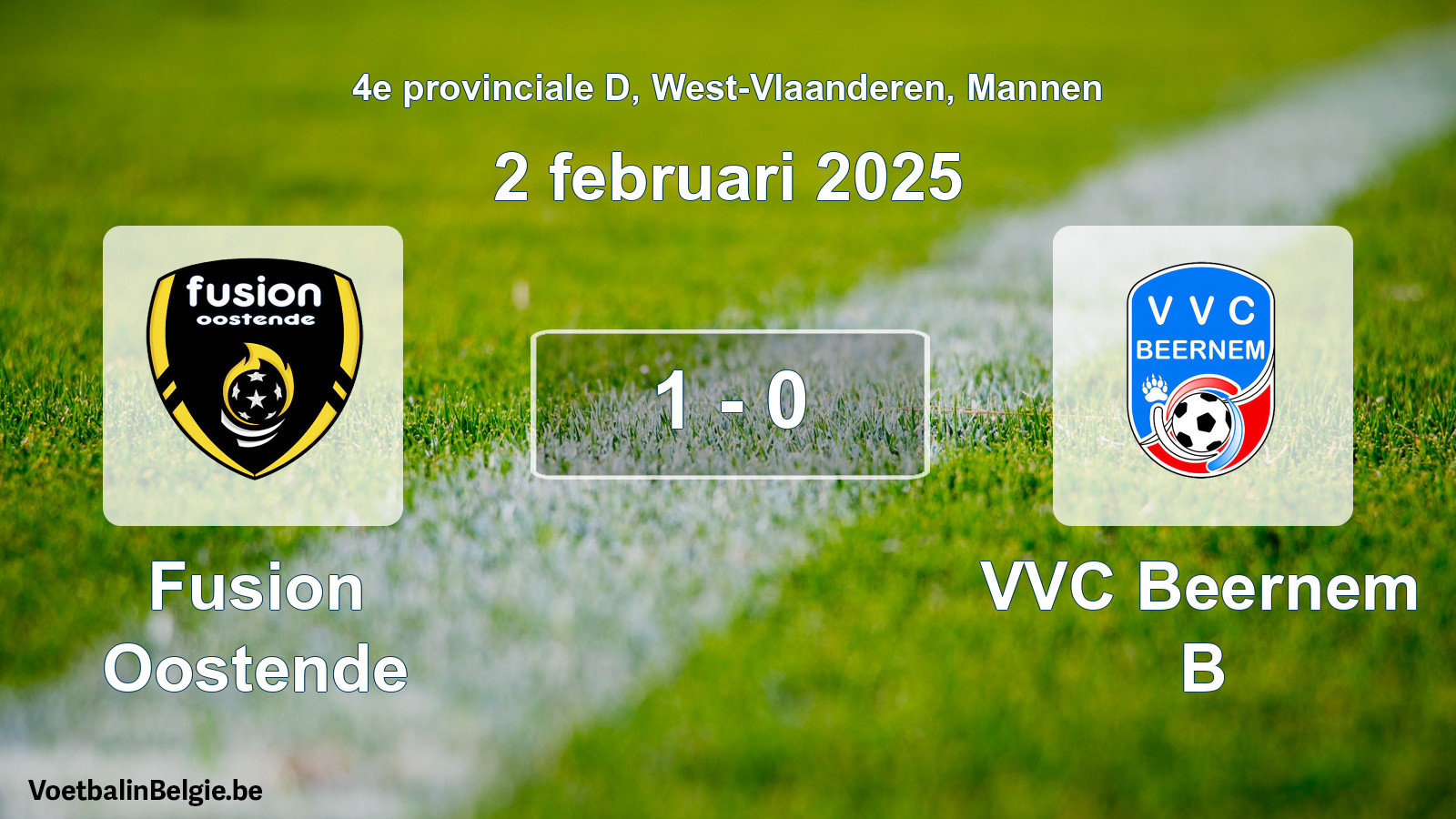 Gespeelde wedstrijd mannenvoetbal: Fusion Oostende - VVC Beernem B 1 - 0 (2 februari 2025)