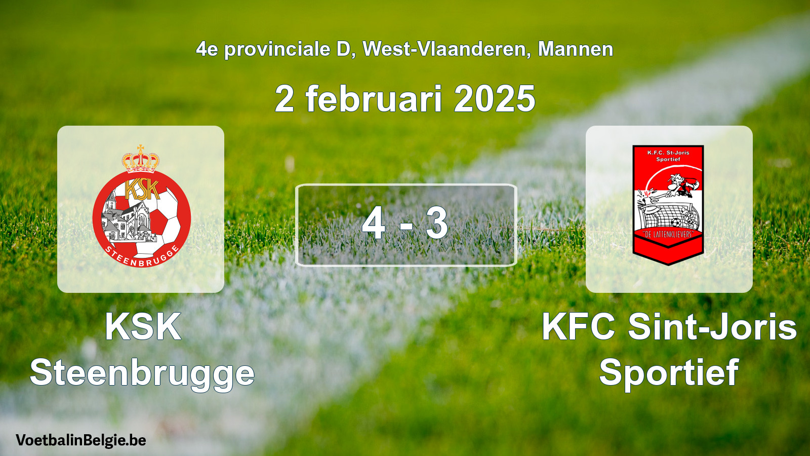 Gespeelde wedstrijd mannenvoetbal: KSK Steenbrugge - KFC Sint-Joris Sportief 4 - 3 (2 februari 2025)