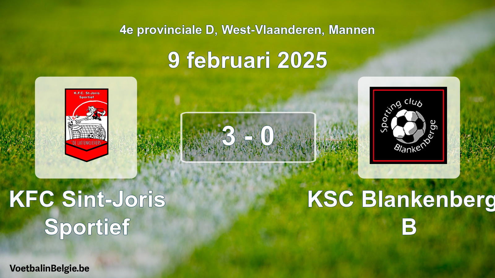 Gespeelde wedstrijd mannenvoetbal: KFC Sint-Joris Sportief - KSC Blankenberge B 3 - 0 (9 februari 2025)