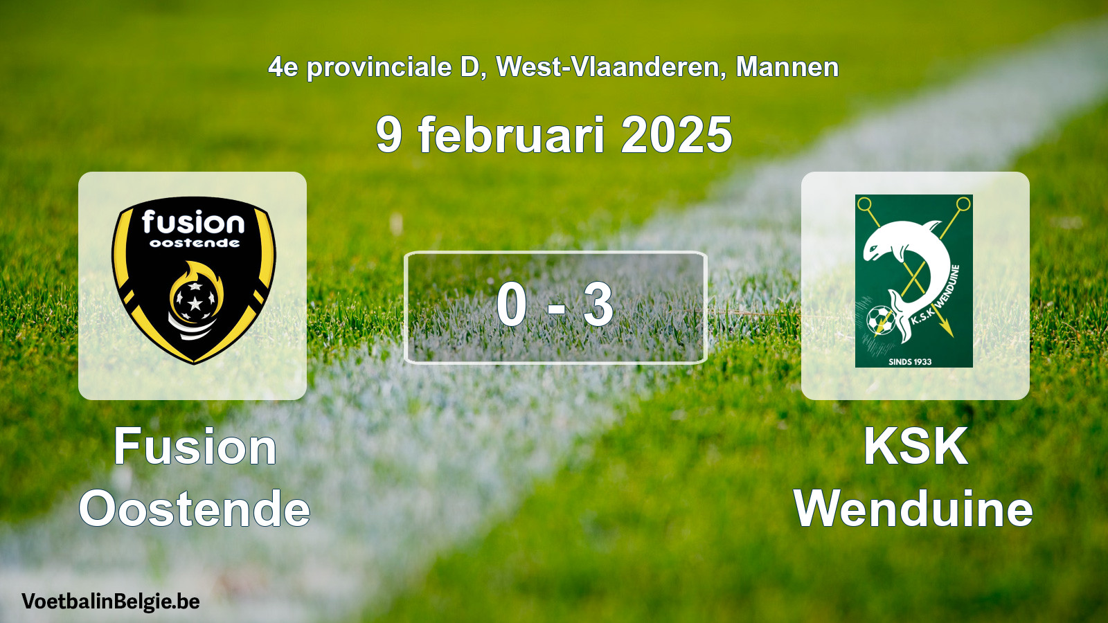 Gespeelde wedstrijd mannenvoetbal: Fusion Oostende - KSK Wenduine 0 - 3 (9 februari 2025)