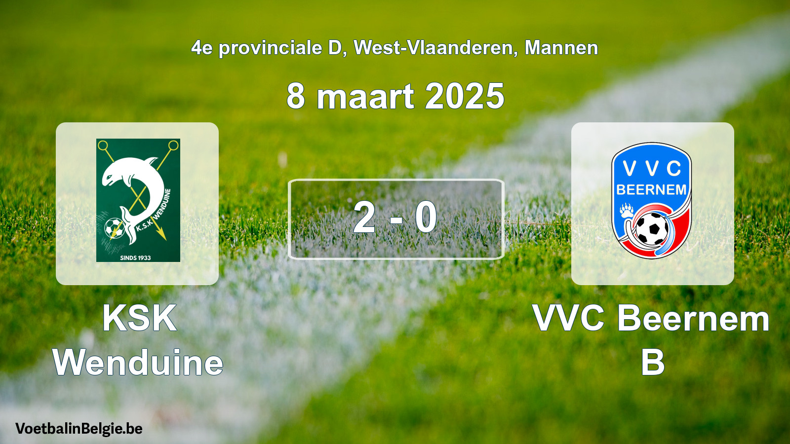 Gespeelde wedstrijd mannenvoetbal: KSK Wenduine - VVC Beernem B 2 - 0 (8 maart 2025)