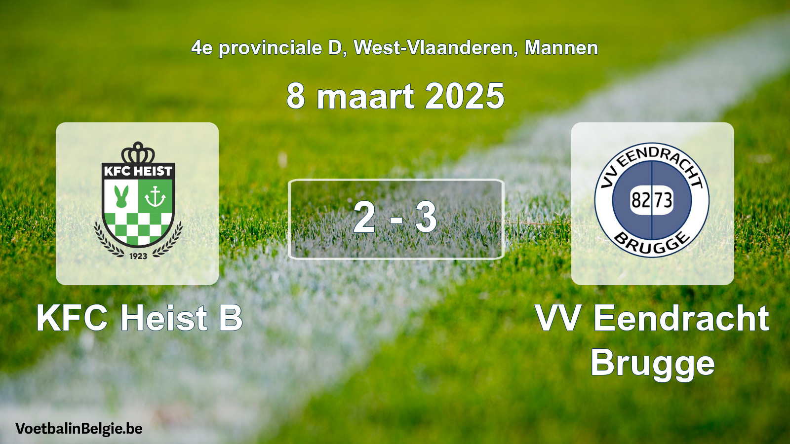 Gespeelde wedstrijd mannenvoetbal: KFC Heist B - VV Eendracht Brugge 2 - 3 (8 maart 2025)