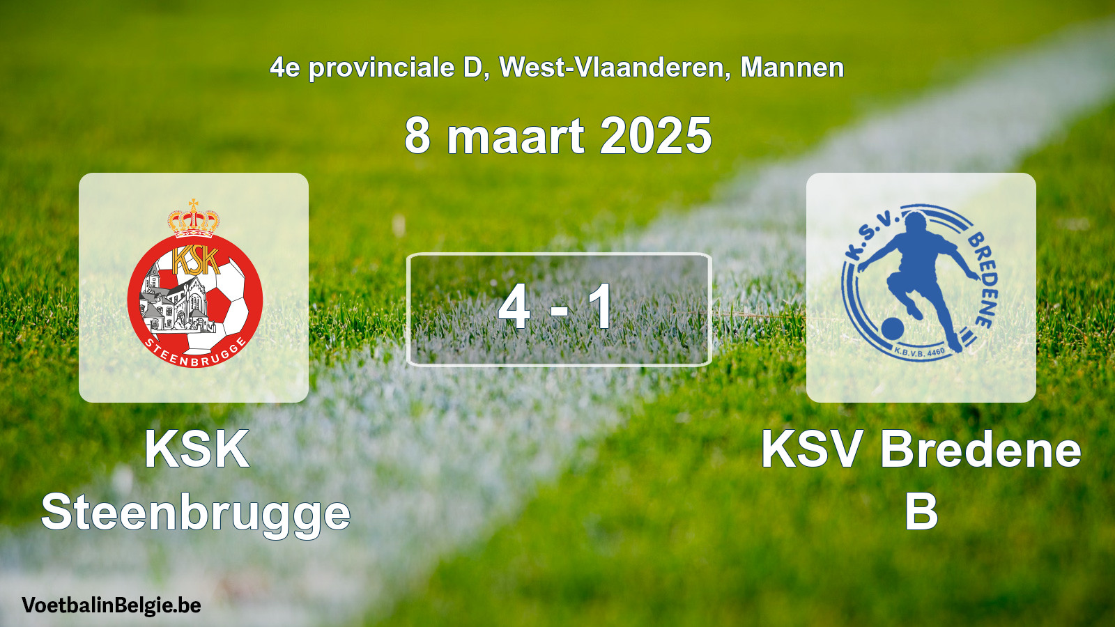 Gespeelde wedstrijd mannenvoetbal: KSK Steenbrugge - KSV Bredene B 4 - 1 (8 maart 2025)