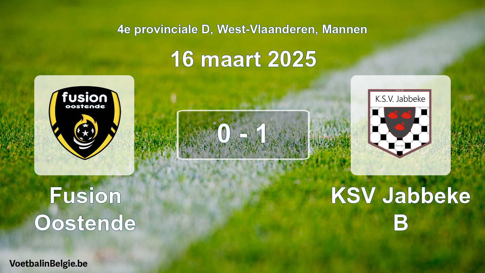 Gespeelde wedstrijd mannenvoetbal: Fusion Oostende - KSV Jabbeke B 0 - 1 (16 maart 2025)
