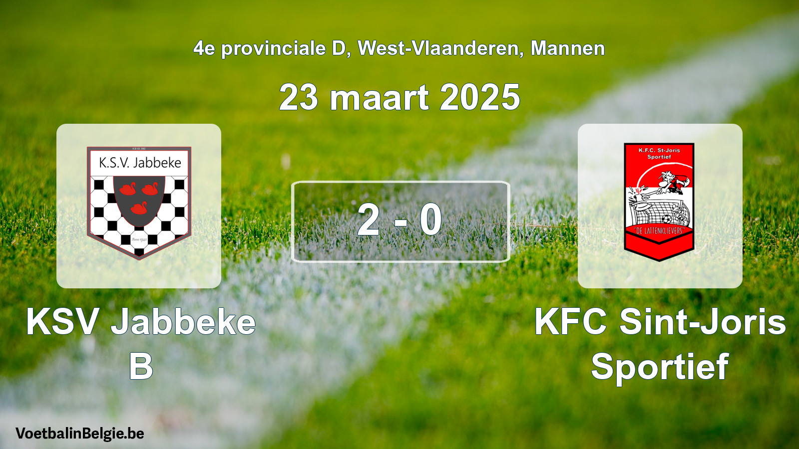 Gespeelde wedstrijd mannenvoetbal: KSV Jabbeke B - KFC Sint-Joris Sportief 2 - 0 (23 maart 2025)