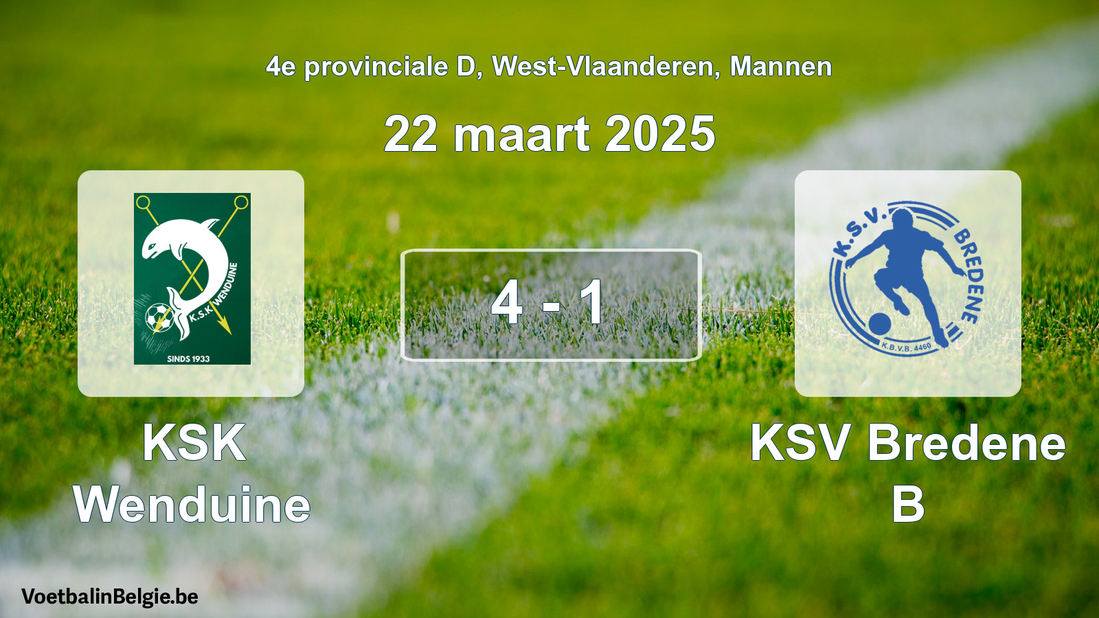 Gespeelde wedstrijd mannenvoetbal: KSK Wenduine - KSV Bredene B 4 - 1 (22 maart 2025)