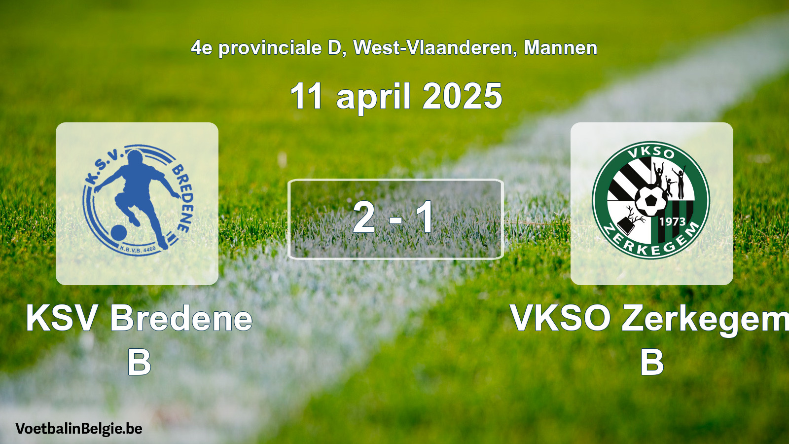 Gespeelde wedstrijd mannenvoetbal: KSV Bredene B - VKSO Zerkegem B 2 - 1 (11 april 2025)