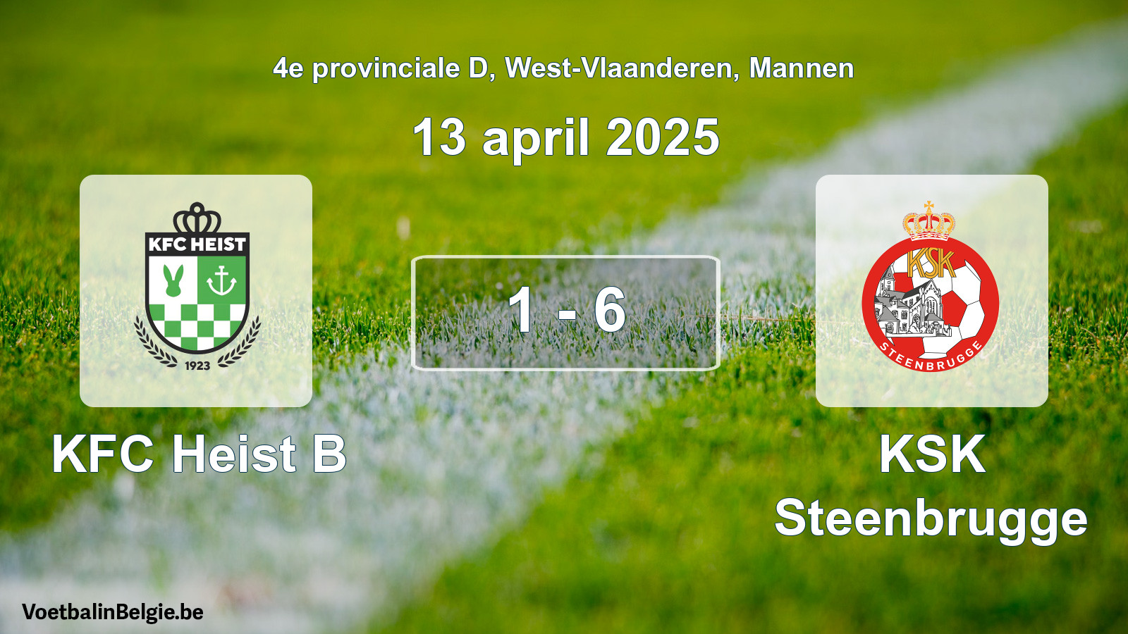 Gespeelde wedstrijd mannenvoetbal: KFC Heist B - KSK Steenbrugge 1 - 6 (13 april 2025)