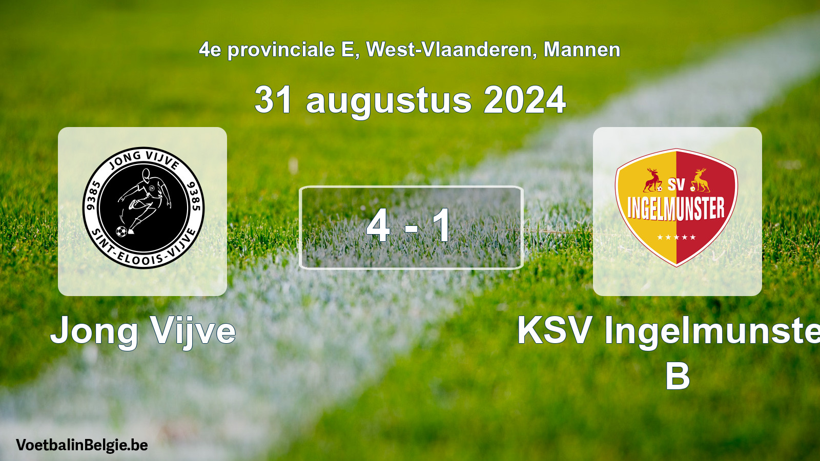 Gespeelde wedstrijd mannenvoetbal: Jong Vijve - KSV Ingelmunster B 4 - 1 (31 augustus 2024)