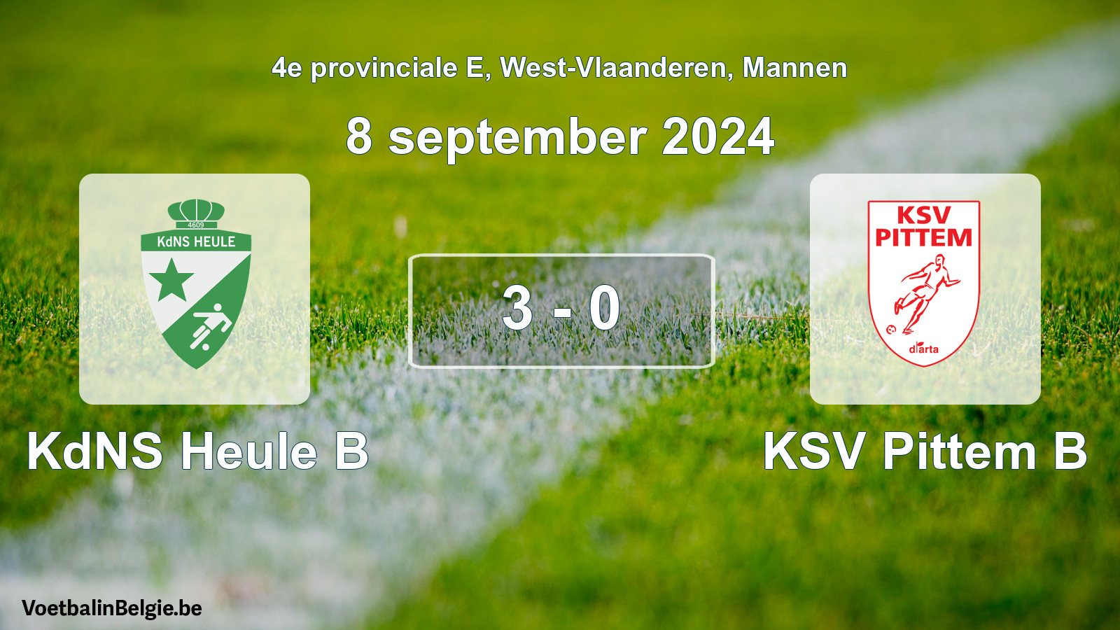 Gespeelde wedstrijd mannenvoetbal: KdNS Heule B - KSV Pittem B 3 - 0 (8 september 2024)