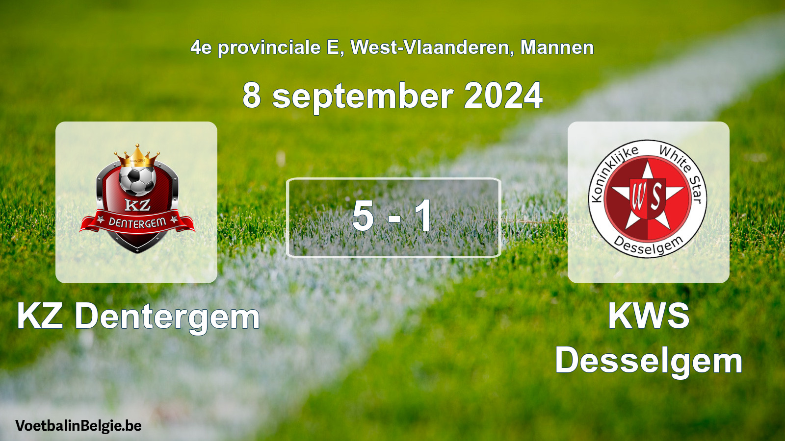 Gespeelde wedstrijd mannenvoetbal: KZ Dentergem - KWS Desselgem 5 - 1 (8 september 2024)