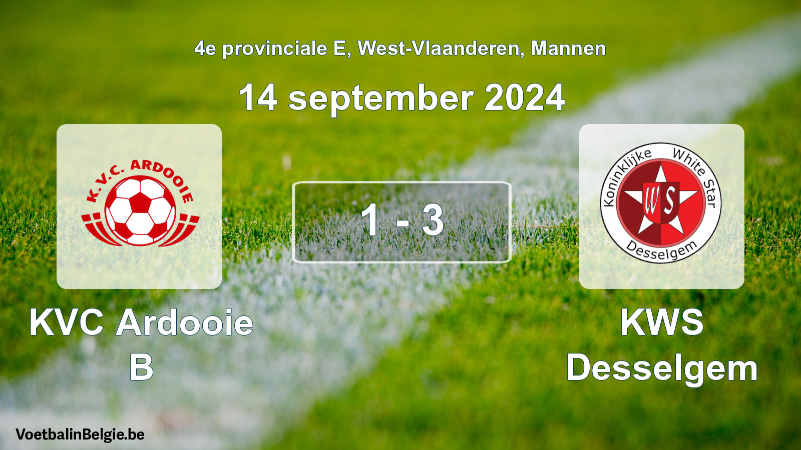 Gespeelde wedstrijd mannenvoetbal: KVC Ardooie B - KWS Desselgem 1 - 3 (14 september 2024)