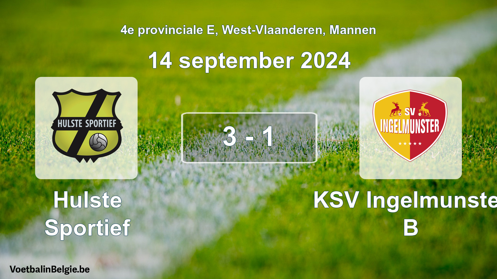 Gespeelde wedstrijd mannenvoetbal: Hulste Sportief - KSV Ingelmunster B 3 - 1 (14 september 2024)