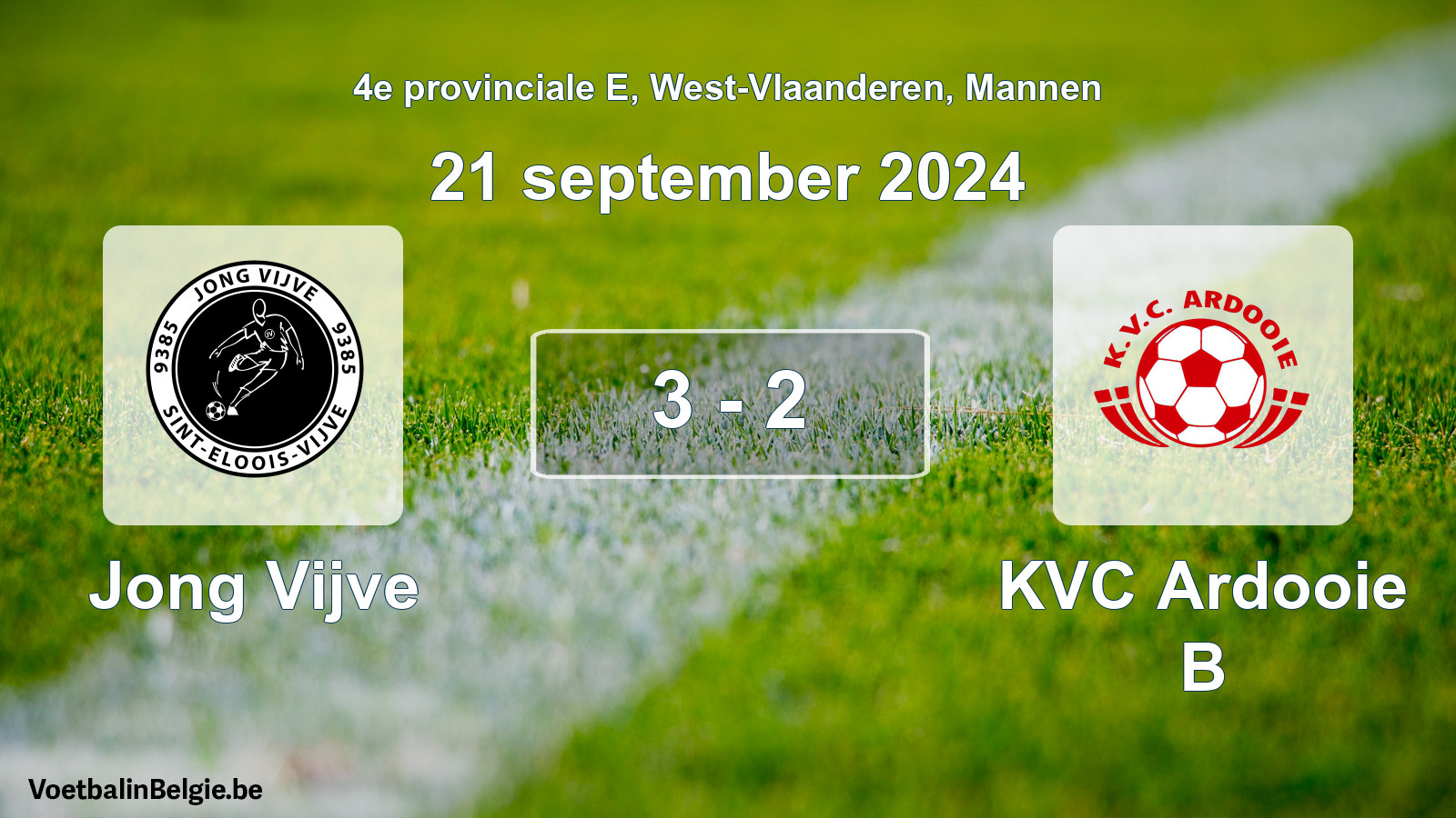 Gespeelde wedstrijd mannenvoetbal: Jong Vijve - KVC Ardooie B 3 - 2 (21 september 2024)
