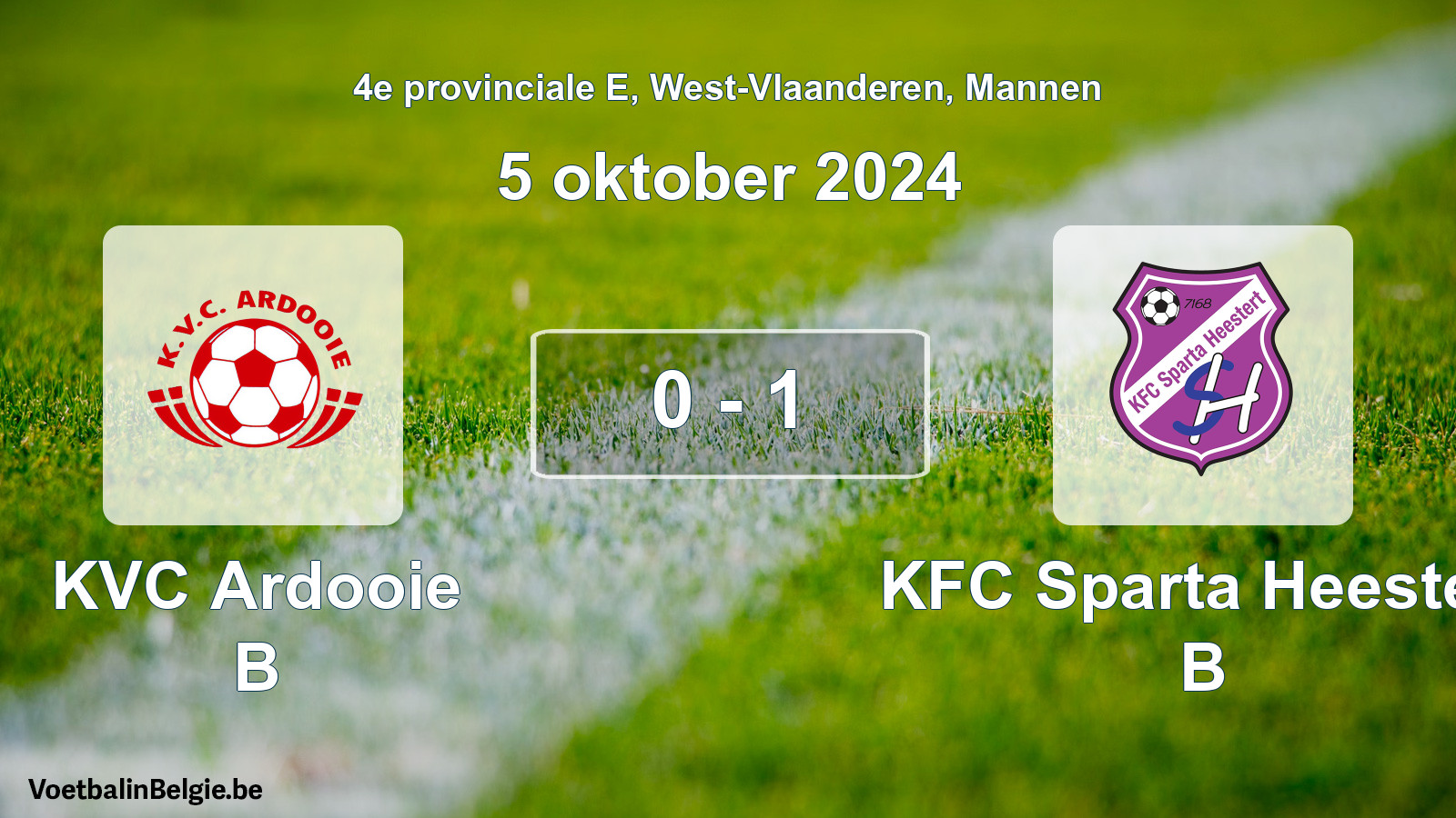 Gespeelde wedstrijd mannenvoetbal: KVC Ardooie B - KFC Sparta Heestert B 0 - 1 (5 oktober 2024)