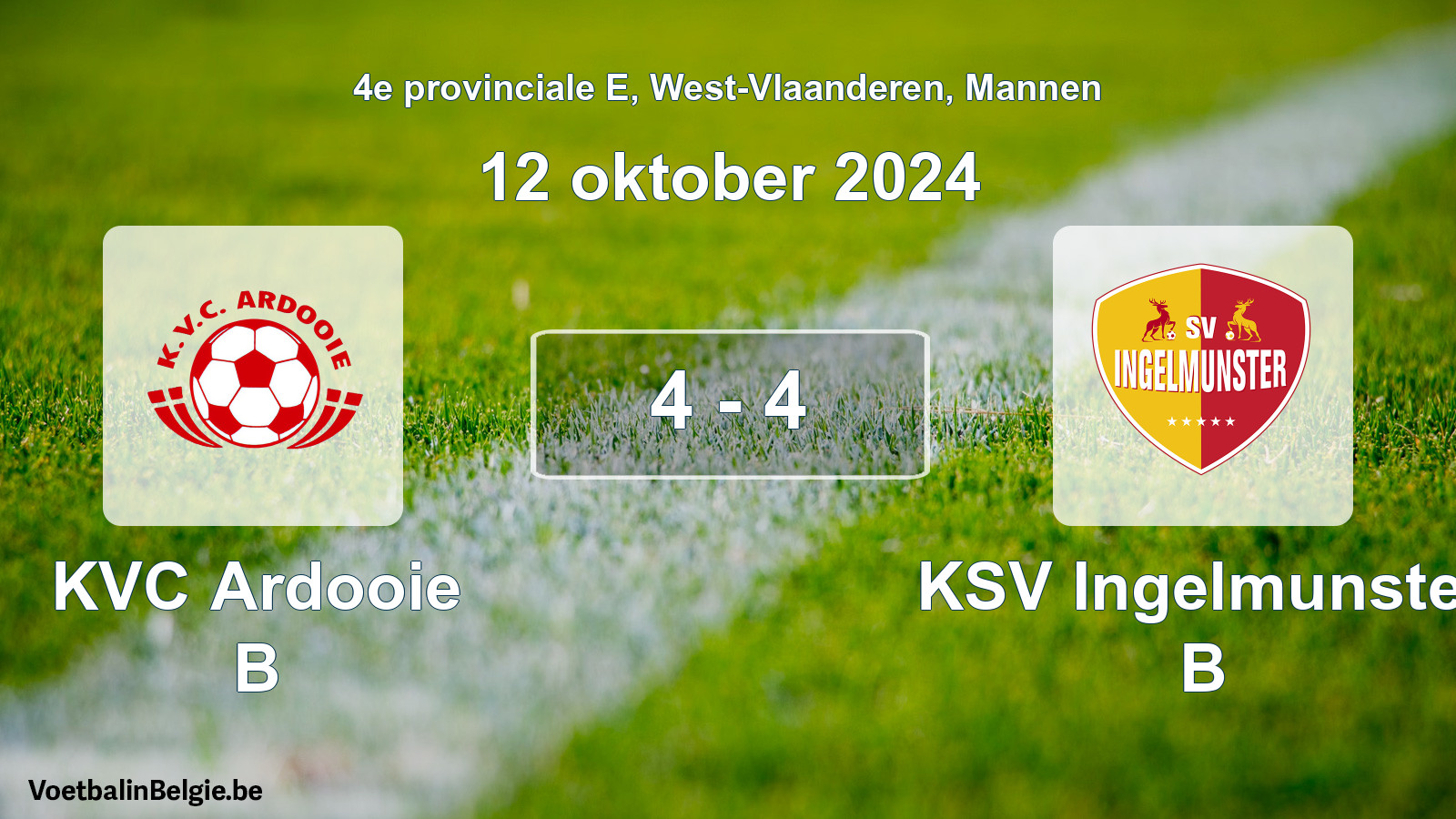 Gespeelde wedstrijd mannenvoetbal: KVC Ardooie B - KSV Ingelmunster B 4 - 4 (12 oktober 2024)