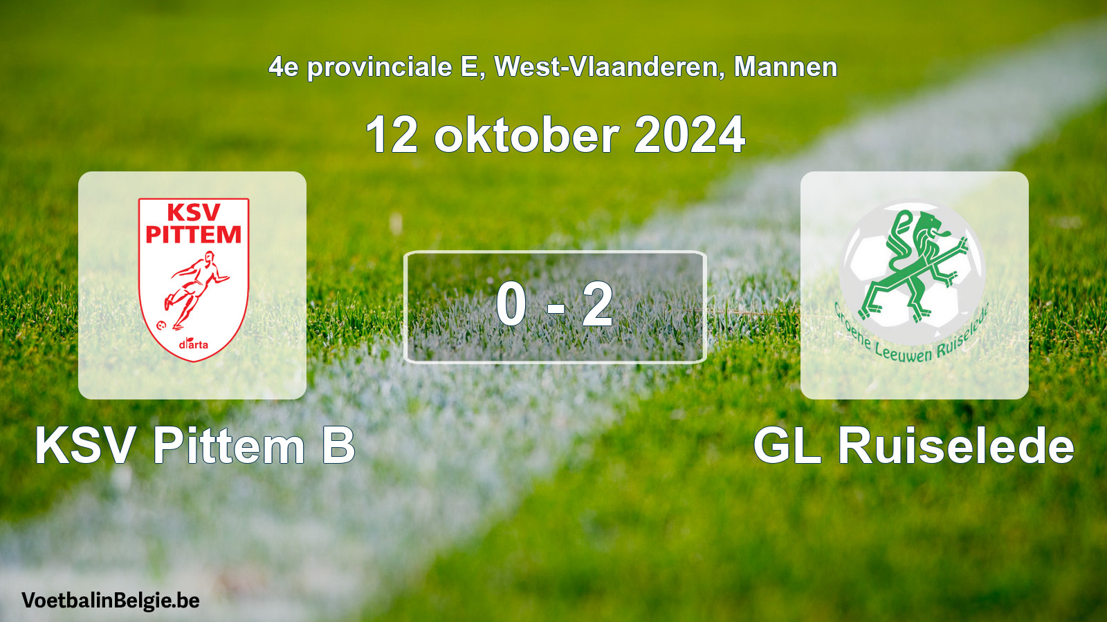 Gespeelde wedstrijd mannenvoetbal: KSV Pittem B - GL Ruiselede 0 - 2 (12 oktober 2024)