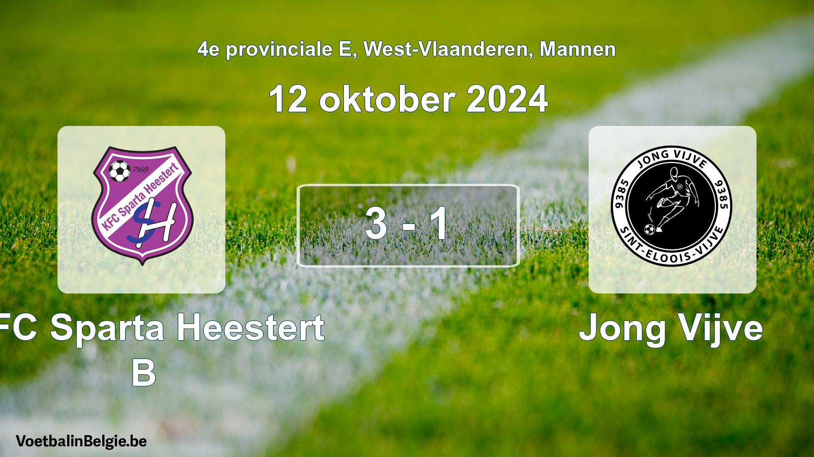 Gespeelde wedstrijd mannenvoetbal: KFC Sparta Heestert B - Jong Vijve 3 - 1 (12 oktober 2024)