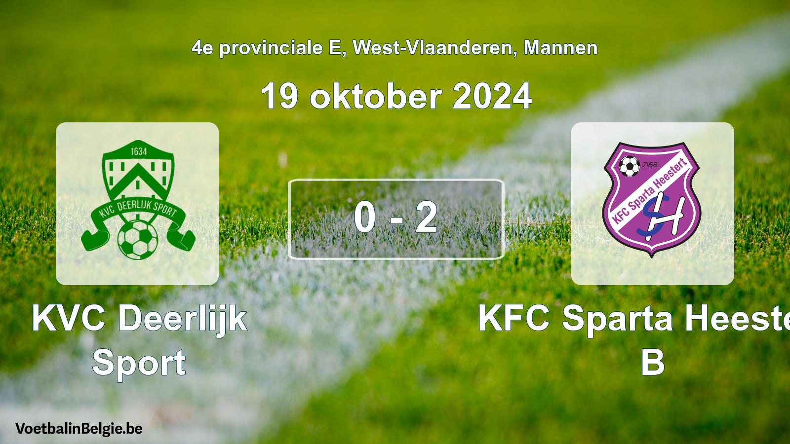 Gespeelde wedstrijd mannenvoetbal: KVC Deerlijk Sport - KFC Sparta Heestert B 0 - 2 (19 oktober 2024)