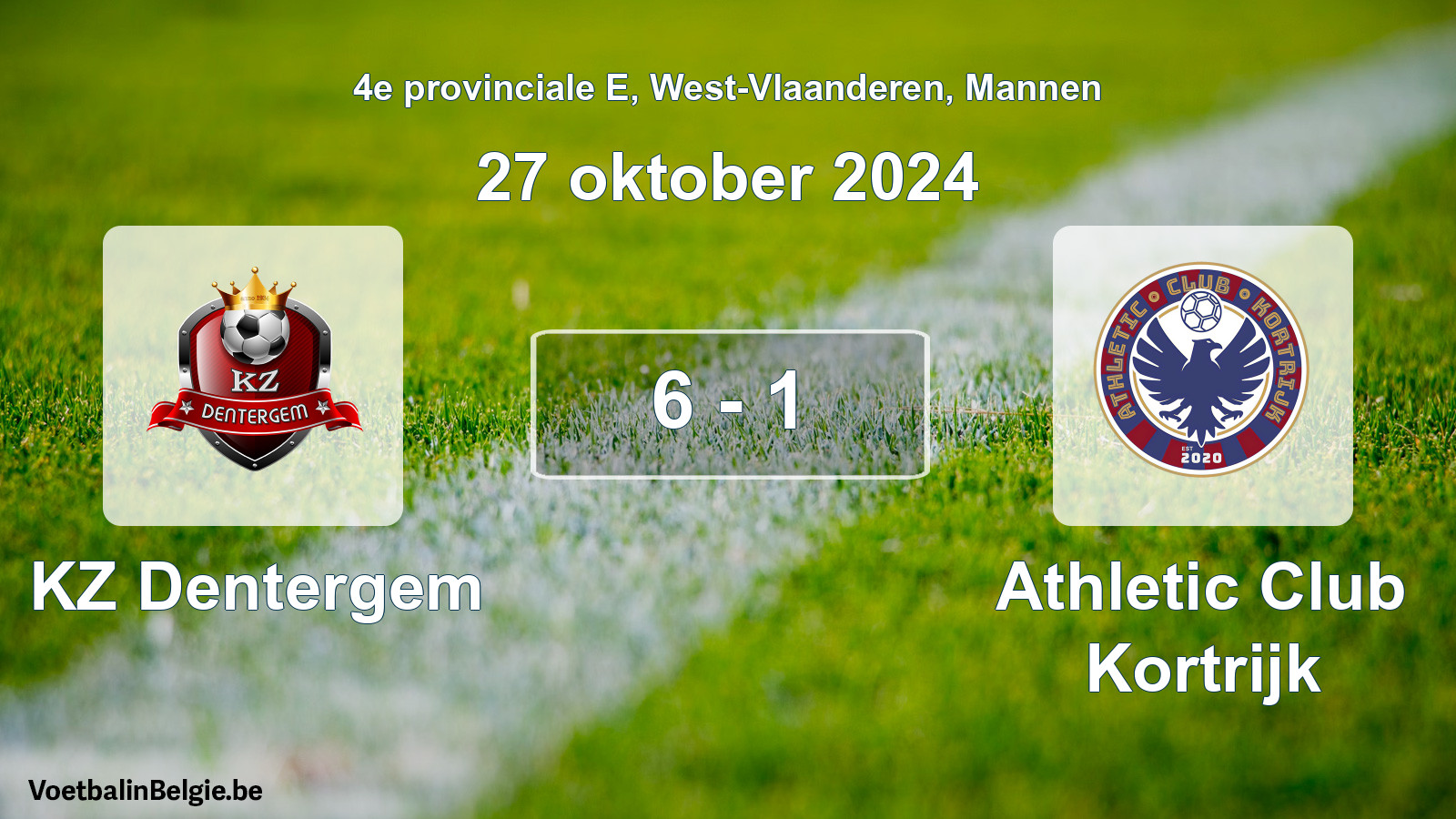 Gespeelde wedstrijd mannenvoetbal: KZ Dentergem - Athletic Club Kortrijk 6 - 1 (27 oktober 2024)